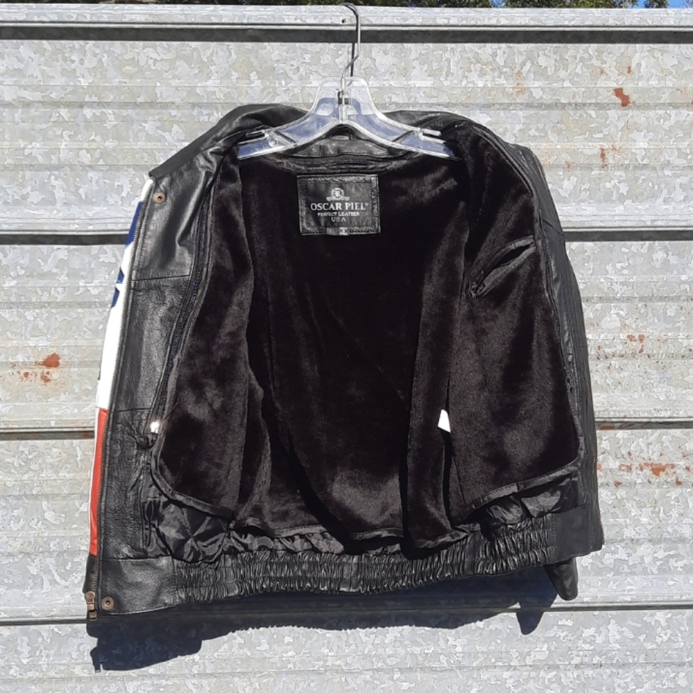 VINTAGE 90's USA Flag Leather Motorbike Jacket (unisex) - Picture 16 of 17